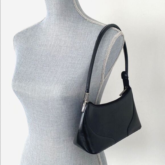 Daniela Moda Black Leather Hand / Shoulder Bag Small Y2K Preppy Classic Minimal - Picture 2 of 15